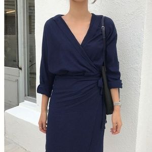 Elegant Long Sleeve V-Neck Split Slim Shirt Dress